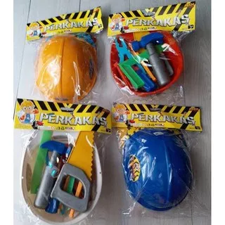Mainan Anak Tukang-Tukangan / Set Mainan Perkakas Anak Plastik / Mainan Helm Palu Paku Obeng Mur dll
