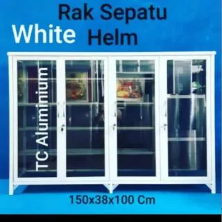 102 LEMARI RAK SEPATU HELM 150x38x100 CM ALUMINIUM PUTIH