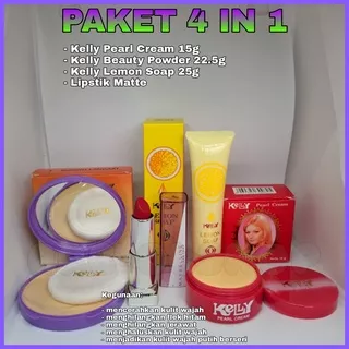 BB _ Paket 3 IN 1 Kelly Kosmetik Plus Lipstik - Kelly Pearl Cream 15gr - Kelly Beauty Powder 22,5gr - Kelly Lemon Soap 25gr ORIGINAL BPOM