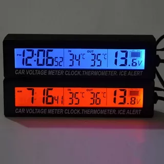 Jam Digital LCD Mobil dengan Thermometer + Battery Voltage Monitor - EC88 - Black