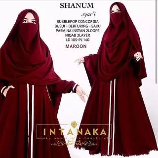 Gamis Set BEST SELLER SHANUM ORIGINAL dengan jilbab pastan 2 lubang dan niqob 2 layer