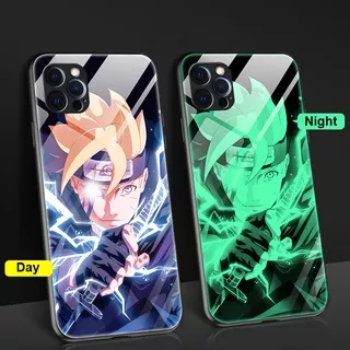 Luminous Anime Naruto Boruto Glass Case Hp For iPhone 11 iPhone 12 12 Pro Max iPhone 13 13 Pro Max iPhone 6 6s Plus iPhone 7 Plus 8 Plus Creative Night Glowing Anti-fall Hardcase