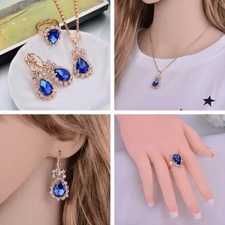 Fashion Crystal Chain Necklace Earrings Rings (Black / Green / Purple / White / Blue / Red)