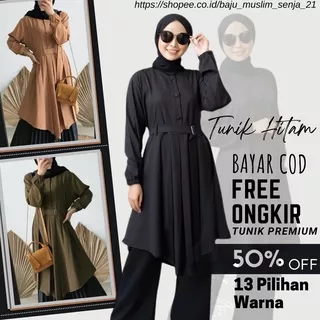 Tunik Wanita Hitam Terbaru Kekinian Premium Berkualitas Nyaman Busui Friendly Murah Lengan Panjang Dingin Ruffle Balon Cewek Remaja Muslim