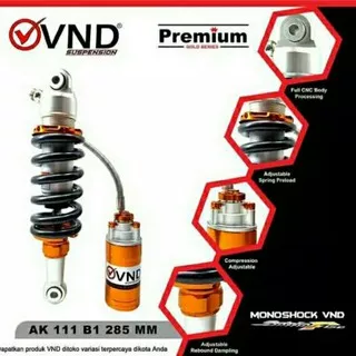 Shock vnd ak 111 b1 285mm double click rebound tabung pisah satria fu carbu/fi 150