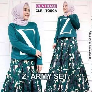 Z ARMY SET - Baju Setelan Wanita Terbaru / Satu Set Atasan Blus Lengan Panjang dan Bawahan Rok Murah