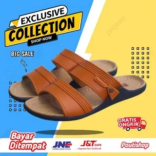 Sandal Pria Kulit Asli Original Sendal Cowok Casual Fladeo Laki Laki Kasual Dewasa Slide Slop Keren