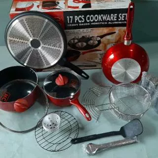 Panci Multifungsi  , Panci Dutch oven , pizza pan ,  panci cookware set  , Panci Teflon , HC 17 pcs