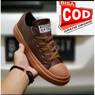 SEPATU SNEAKERS CONVERSE ALLSTAR LOW COKLAT KULIT SOL GUM TERLARIS FREE KAOS KAKI (COD)