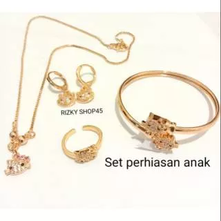 Set perhiasan anak xuping gelang monel kitty gold