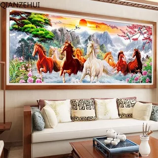 DIY 5D Diamond Embroidery,Round Diamond Eight horses animals Full 5D Diamond painting cross stitch