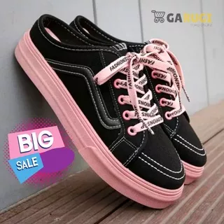 sepatu kets wanita hitam import murah terbaru slip on tali bahan canvas kasual semata kaki KT02