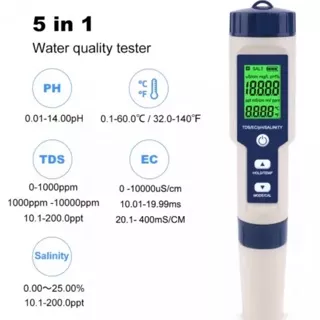 EZ-9909 5 in 1 Salinity TDS EC Temperature PH Meter with Backlight Water Quality Tester Monitor