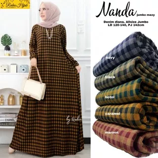 gamis jumbo wanita ld 120-140 nanda maxy dress mat denim diana ori redea hijab