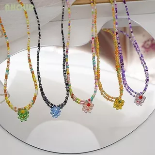 AHOUR Sweet Flower Chocker Elegant Women Jewelry Crystal Bead necklace Unusual Candy Color Bohemian Style Female Retro Simple Korean Style Clavicle Chain/Multicolor