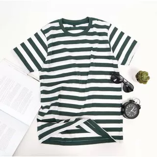 KAOS POLOS KATUN STRIPE STRIPES SALUR BELANG GARIS GARIS PRIA WANITA FASHION BANDUNG UNISEX