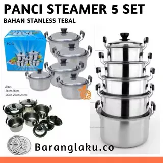 PANCI SET 5 PCS /PANCI SET STEAMER KUKUS DANDANG 5 SUSUN TINGKAT SAUCEPAN TUTUP STAINLESS CKRG-115