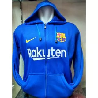 SWEATER ZIPPER HOODIE BOLA BARCELONA BIRU