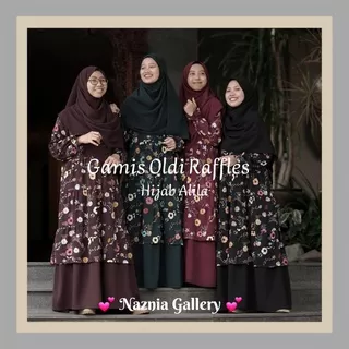 New Gamis Oldi Raffles Series HIJAB ALILA | Gamis Rumple Motif dan Khimar Pashmina Syari | Gamis Tunik Terusan Syari