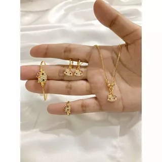 set anak hello kitty gold perhiasan anak satu set gelang kalung cincin anting terlaris