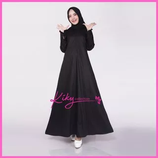 Baju Muslim Gamis Katun Jepang Ori Kiky POLOS HITAM Gamis Daily Simple Remple Size S M L XL, jumbo