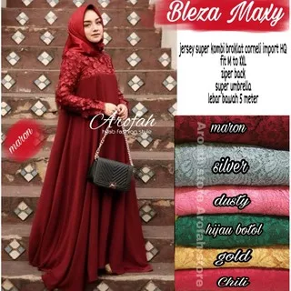 bleza maxy jersey mix brokat mayung 5m maxy long party dress muslim wanita broklat pesta fashion