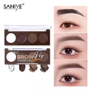 SANIYE Eyebrow Cream Gel Tahan Air Bedak Alis 4Warna Brow Set Riasan Profesional Dengan kuas Alis-kosmetik Mata E0446