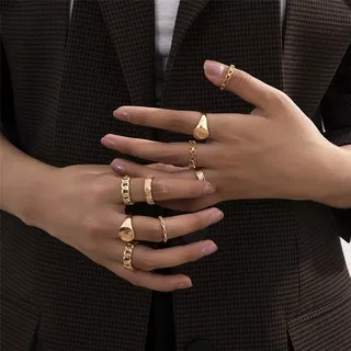 9Pcs Bohemia Moon Geometric Golden Knuckle Joint Finger Rings Set Hip Hop Jewelry Accessories