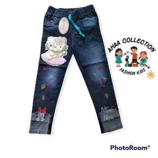 celana jeans panjang anak cewek 1-10 tahun fariasi boneka tempel /celana jeans panjang anak