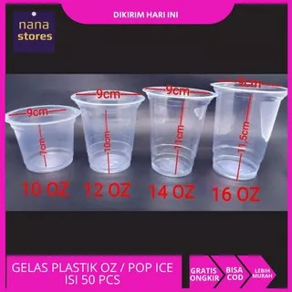 Gelas plastik cup pop ice buble, gelas plastik bening ukuran 10oz 12oz 14oz 16 0z tanpa tutup