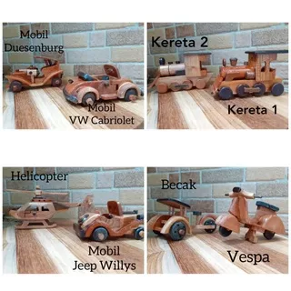 Mainan Kayu/ Miniatur Kayu/ becak/ mobil/ kereta/ Pesawat/ Vespa Kayu