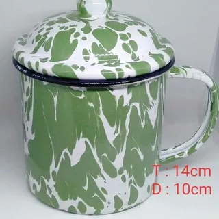 Gelas Mug Cangkir 12 14 16Cm Dn Ttp Enamel Kaleng Blurik Jadul Vintage - 12 Cm