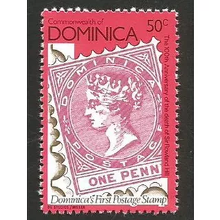 A 5654 SATU BUAH PERANGKO DOMINICA TEMA QUEEN VICTORIA STAMP ON STAMP KONDISI MNH MINT NEVER HINGED