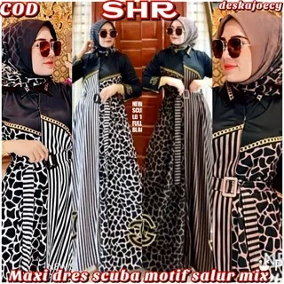 NEW!! READY!! MAXI DRESS SCUBA PRINT IMPORT MODEL LIPIT MOTIF LEOPARD LD 108/140  ORI SHR 100%