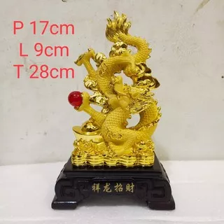 patung naga emas pajangan dekorasi naga - 28 cm