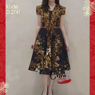 Dress Batik Wanita Modern Baju Kantor dan Pesta Simple Elegant Evira Batik S,M,L,XL,XXL D 2741