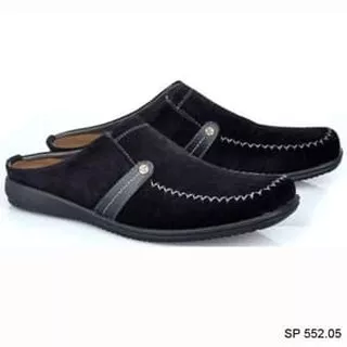 Sandal Sepatu Pria Bahan Kulit hitam - Sandal Bustong Pria Casual CT3-025