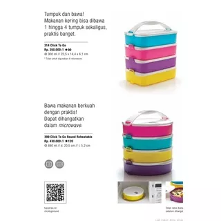 Tupperware 314 319 Click To Go Square Round Reheatable (tempat bekal / makanan kering / kotak bekal  / lunch box)