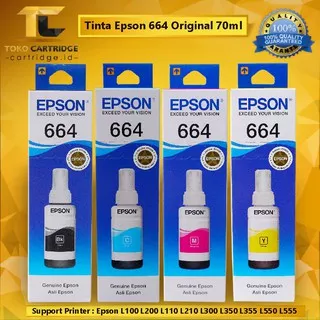 Tinta Refill Printer Epson Original 664 T6641 Black T6642 Cyan T6643 Magenta T6644 Yellow Ink 70ml