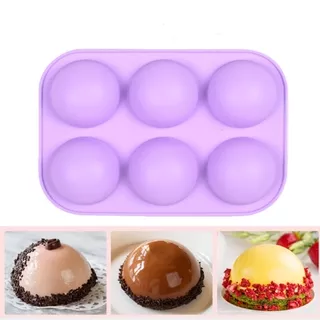 Cetakan Kue Cupcake / Coklat / Muffin Bentuk Setengah Bola 3d 6 Lubang Bahan Silikon Untuk Alat Dapur