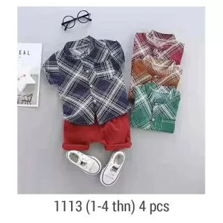 [IMP-12] Setelan Baju Import Kemeja Anak Cowok Celana Katun 1 - 4 tahun