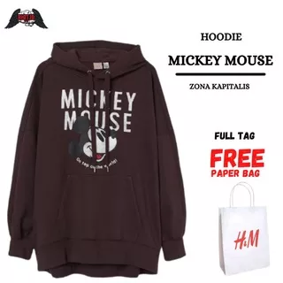 (5.5) Hoodie H&M Mickey Mouse Coklat Brown FREE PAPER BAG Full Tag HnM Jaket Sweater Pria Wanita