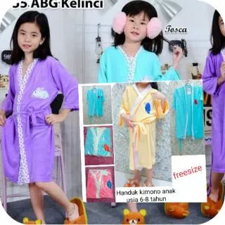 BAJU TIDUR KIMONO ANAK UMUR 3-8 TAHUN FREE SIZE/HANDUK KIMONO SOFT BORDIR