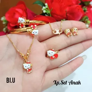 Set perhiasan Anak Karakter Hello Kitty Gold,tidak karat,termurah COD