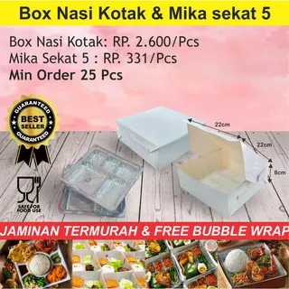 BOX NASI KOTAK 22X22 / MIKA SEKAT 5 22X22 / BOX CATERING / MIKA 22X22 / BOX KOTAK / KARDUS NASI