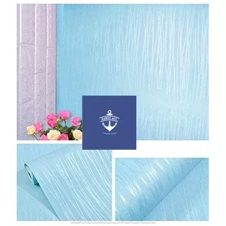 Wallpaper stiker dinding biru muda berserat garis embos