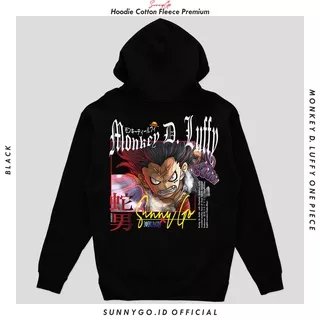SunnyGo Jaket Hoodie Anime One Piece Monkey D Luffy Sweater Jumper 100% Original Fleece Cotton Hitam