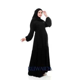 Gamis Katun Madinah Rayon Twill Premium Busui Friendly Hitam - Ruwaida Hijab Local Brand Original