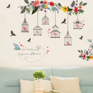 Reliza Wall Sticker Sangkar Burung Bunga Bird Cage Flower Stiker Dinding LDR