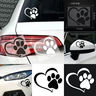 Sticker cutting mobil jejak kaki anjing dan hati lucu untuk body,spion dan kaca mobil